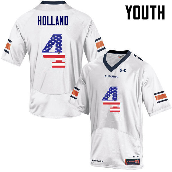 Youth Auburn Tigers #4 Jeff Holland USA Flag Fashion White College Stitched Football Jersey